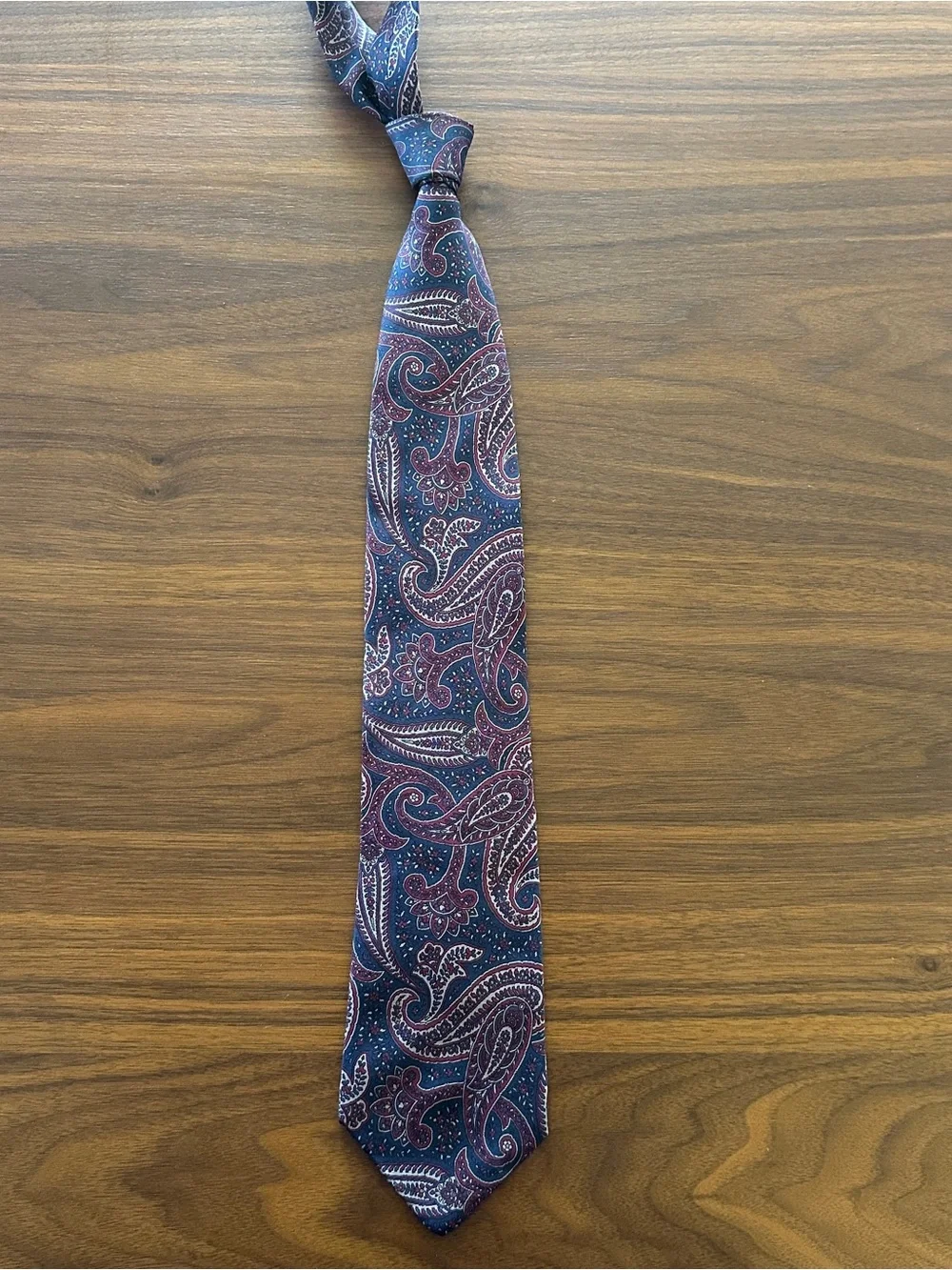 MARCS Paisley Silk Tie in Burgundy and Navy